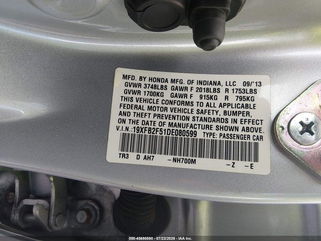 19XFB2F51DE080599 2013 HONDA CIVIC photo no. 9