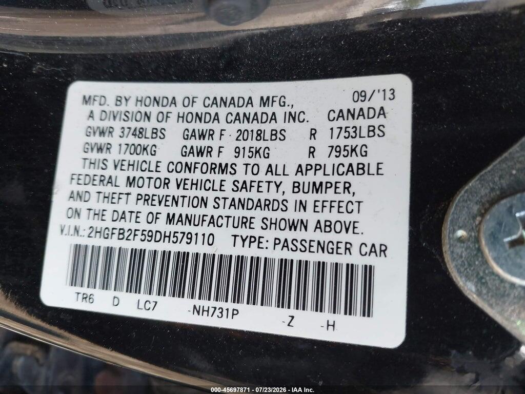 2HGFB2F59DH579110 2013 HONDA CIVIC photo no. 9