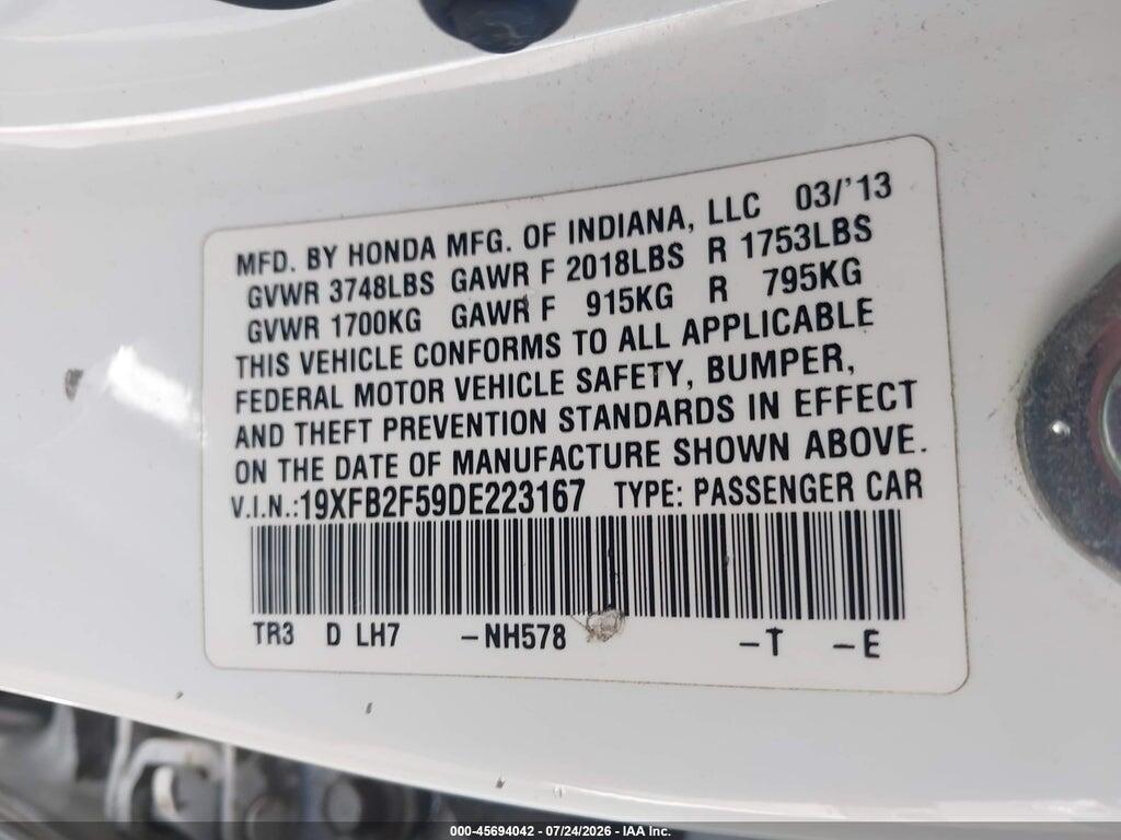 19XFB2F59DE223167 2013 HONDA CIVIC photo no. 9