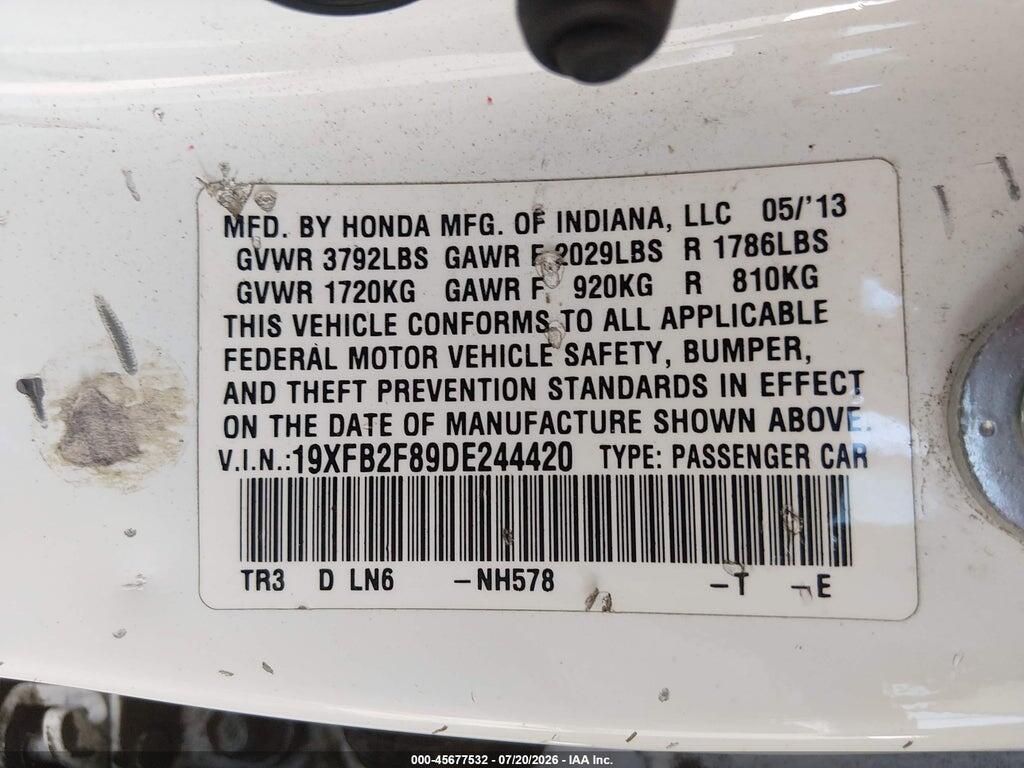 19XFB2F89DE244420 2013 HONDA CIVIC photo no. 9