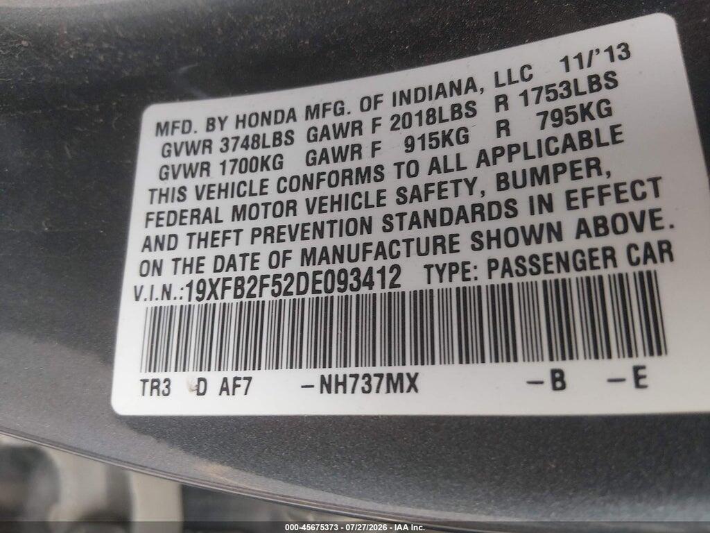 19XFB2F52DE093412 2013 HONDA CIVIC photo no. 9