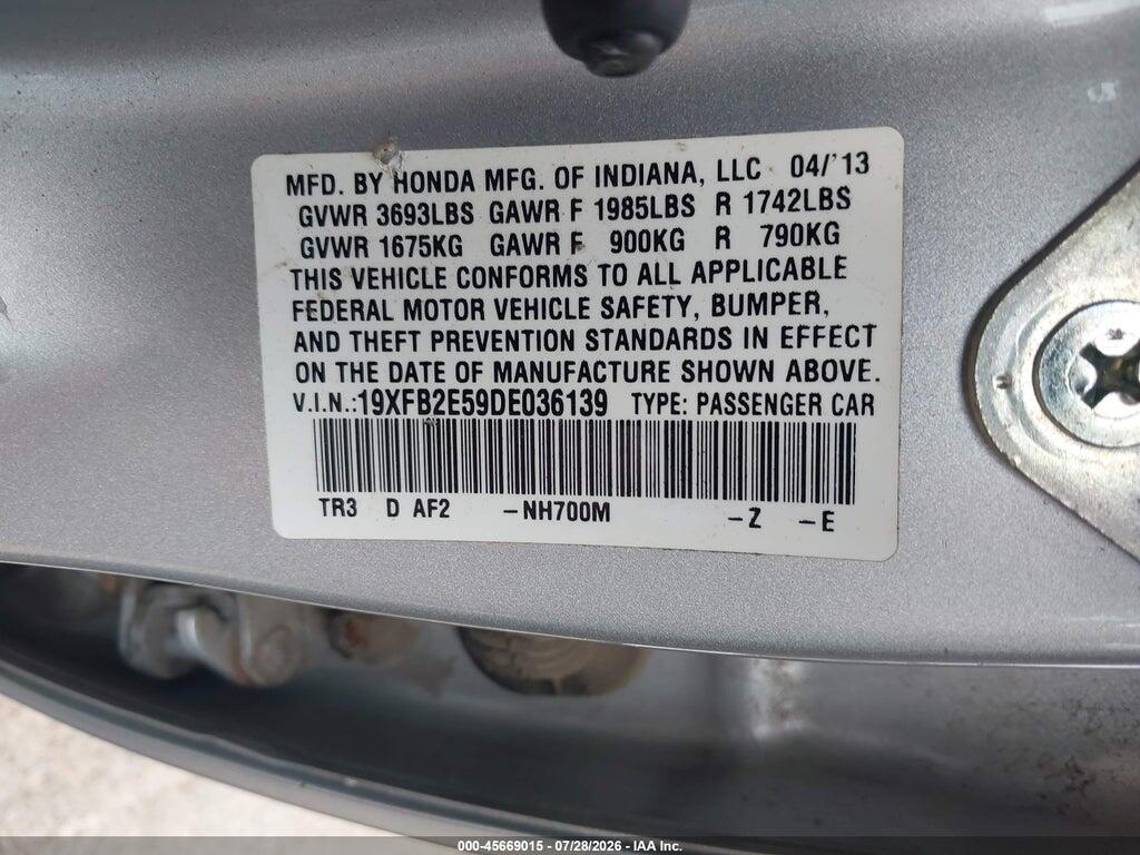 19XFB2E59DE036139 2013 HONDA CIVIC photo no. 9