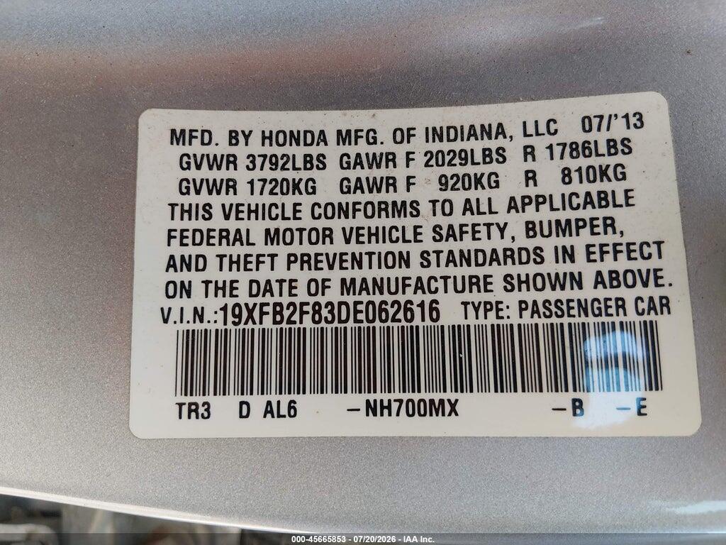 19XFB2F83DE062616 2013 HONDA CIVIC photo no. 9