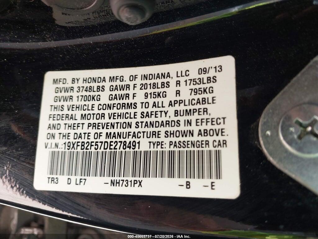 19XFB2F57DE278491 2013 HONDA CIVIC photo no. 9