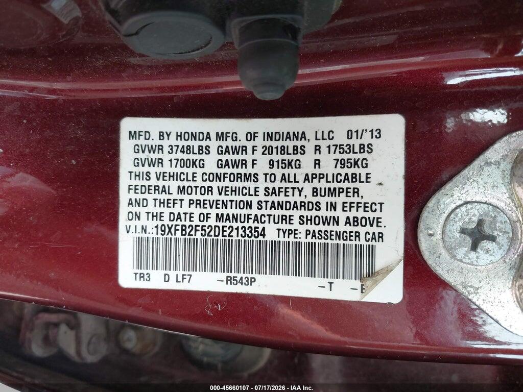 19XFB2F52DE213354 2013 HONDA CIVIC photo no. 9
