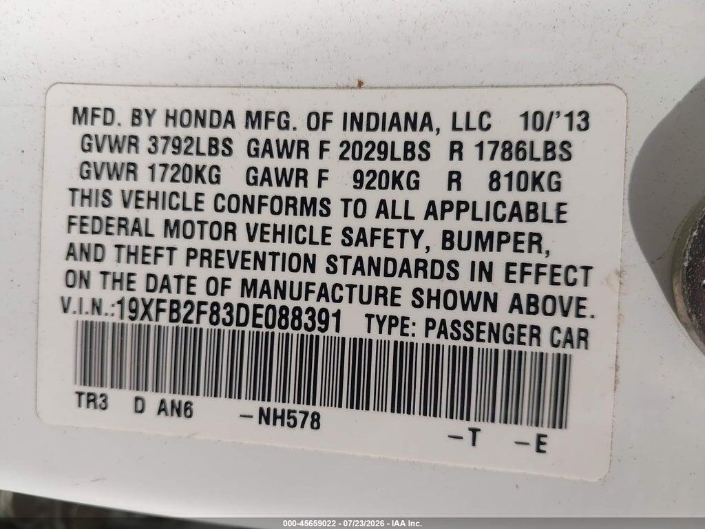 19XFB2F83DE088391 2013 HONDA CIVIC photo no. 7
