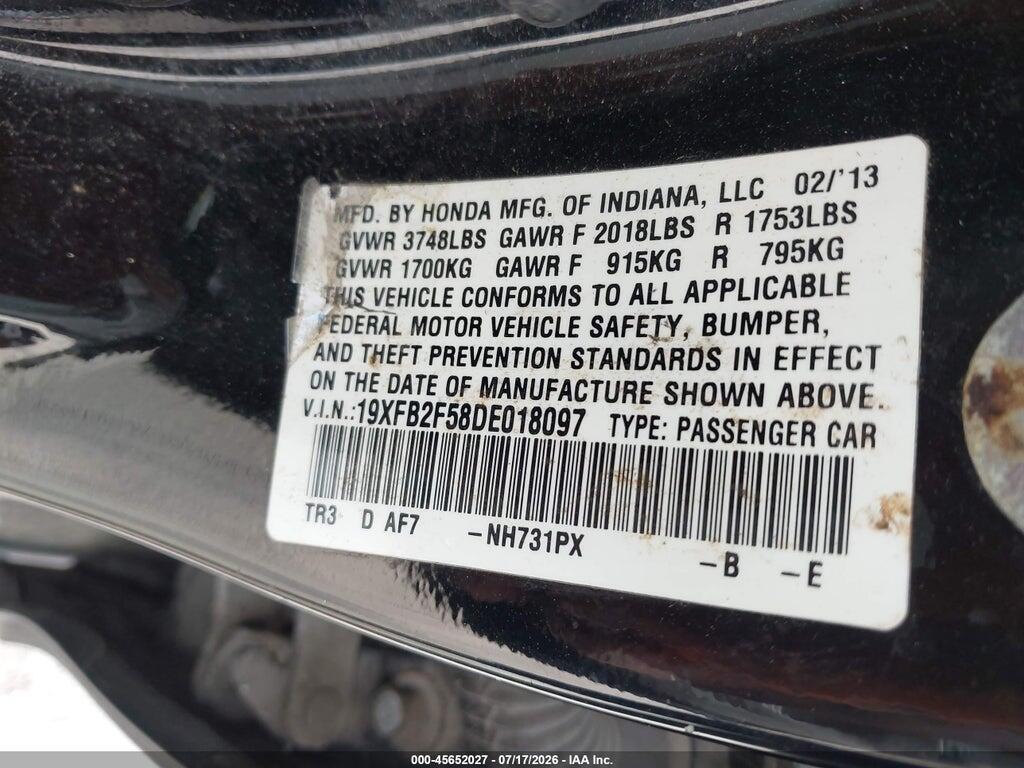 19XFB2F58DE018097 2013 HONDA CIVIC photo no. 9
