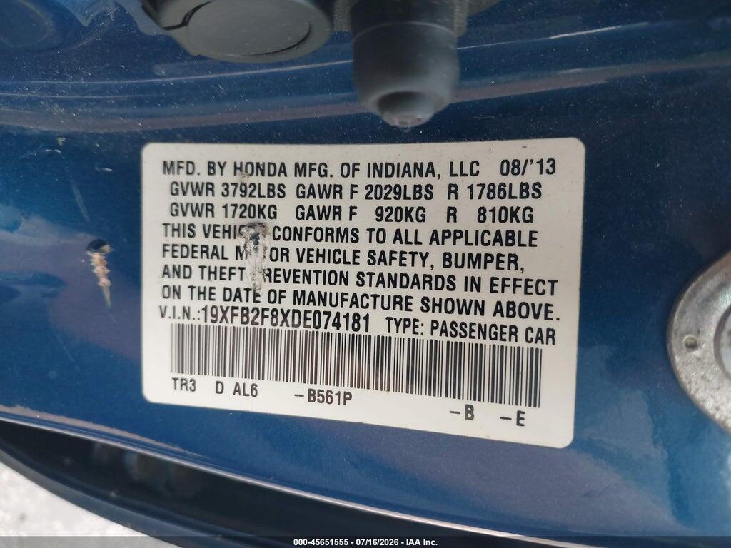 19XFB2F8XDE074181 2013 HONDA CIVIC photo no. 9