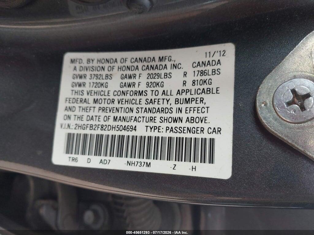 2HGFB2F82DH504694 2013 HONDA CIVIC photo no. 9