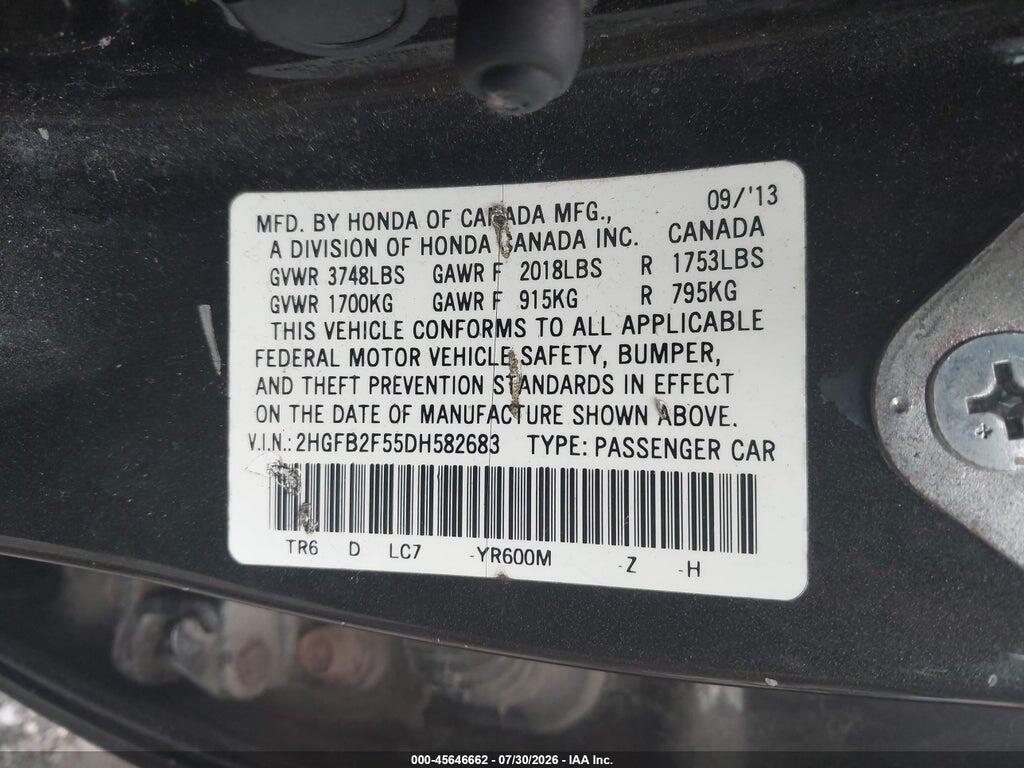 2HGFB2F55DH582683 2013 HONDA CIVIC photo no. 9