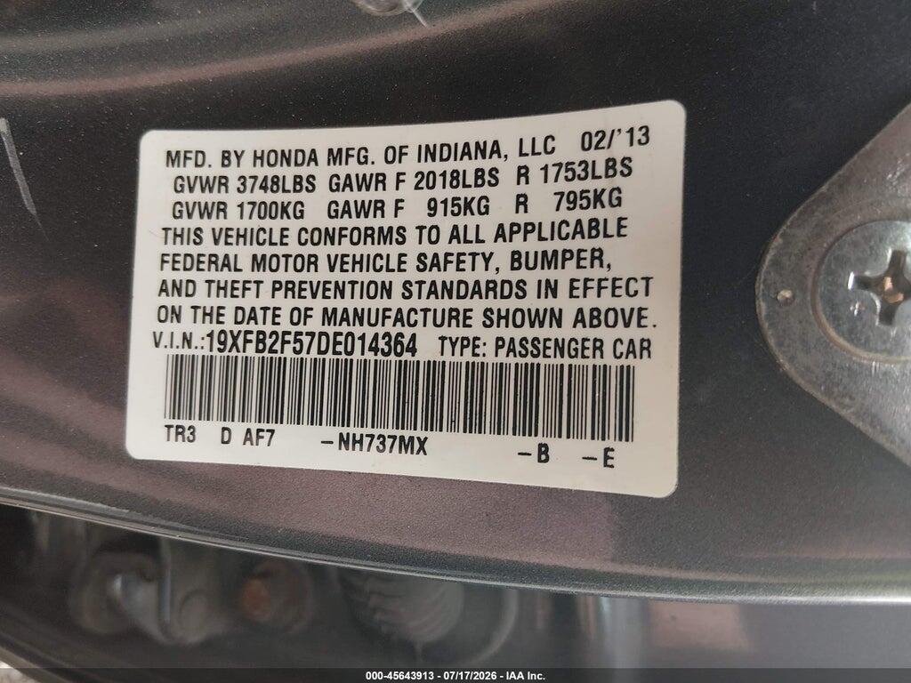 19XFB2F57DE014364 2013 HONDA CIVIC photo no. 9