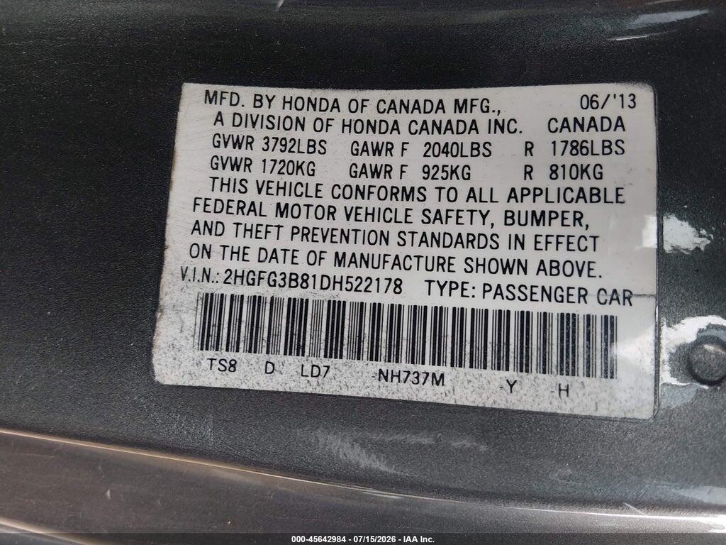 2HGFG3B81DH522178 2013 HONDA CIVIC photo no. 8