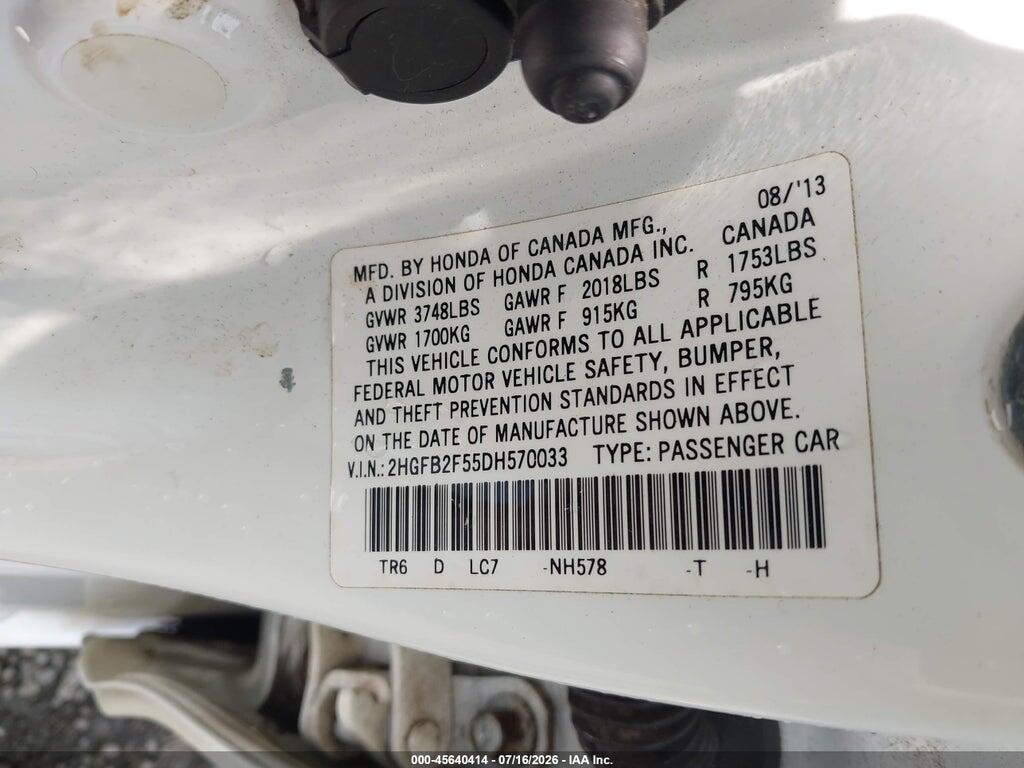 2HGFB2F55DH570033 2013 HONDA CIVIC photo no. 9
