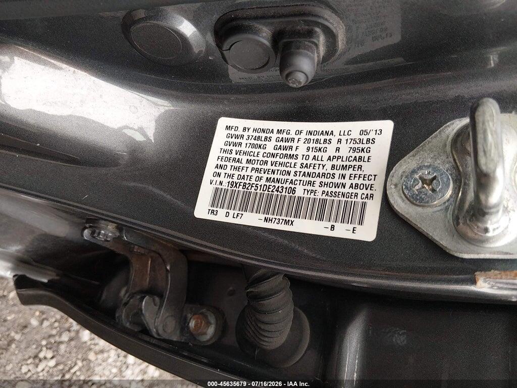 19XFB2F51DE243106 2013 HONDA CIVIC photo no. 9