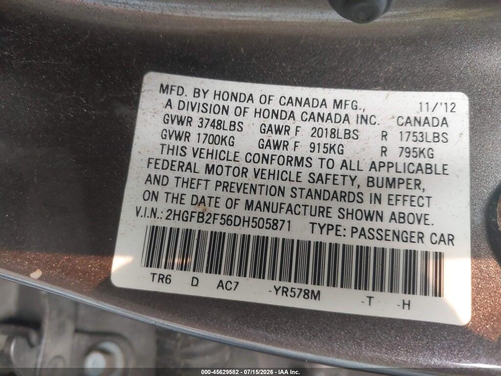 2HGFB2F56DH505871 2013 HONDA CIVIC photo no. 9