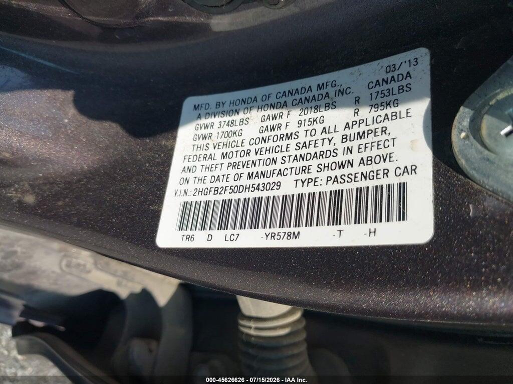 2HGFB2F50DH543029 2013 HONDA CIVIC photo no. 9