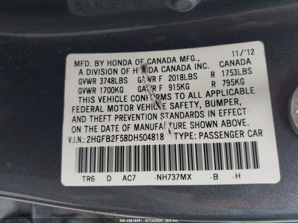 2HGFB2F58DH504818 2013 HONDA CIVIC photo no. 9