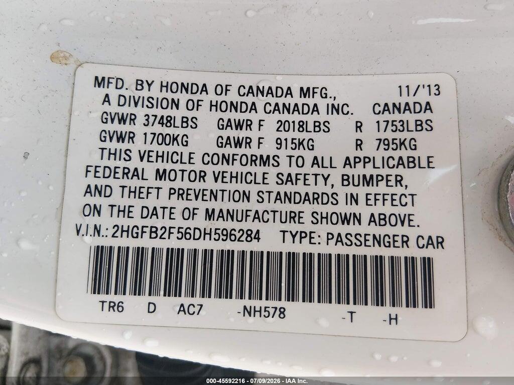 2HGFB2F56DH596284 2013 HONDA CIVIC photo no. 9