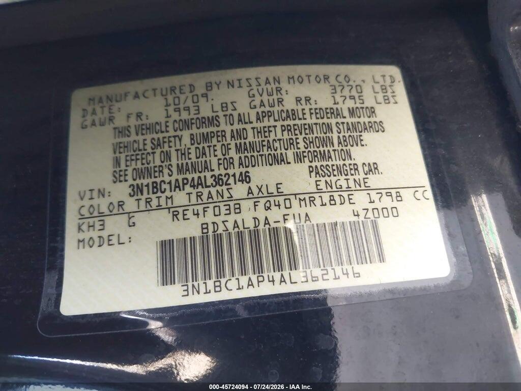 3N1BC1AP4AL362146 2010 NISSAN VERSA photo no. 9