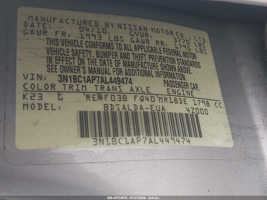 3N1BC1AP7AL449474 2010 NISSAN VERSA photo no. 9