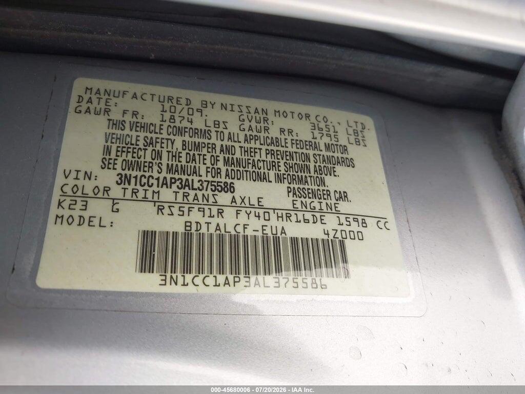 3N1CC1AP3AL375586 2010 NISSAN VERSA photo no. 9