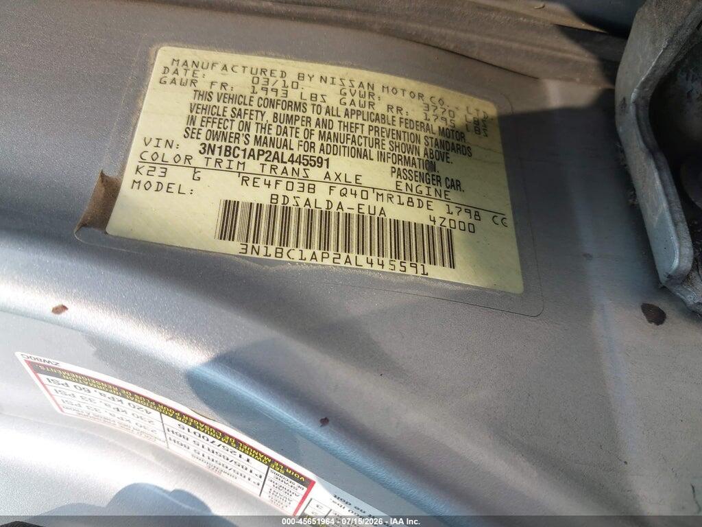 3N1BC1AP2AL445591 2010 NISSAN VERSA photo no. 9