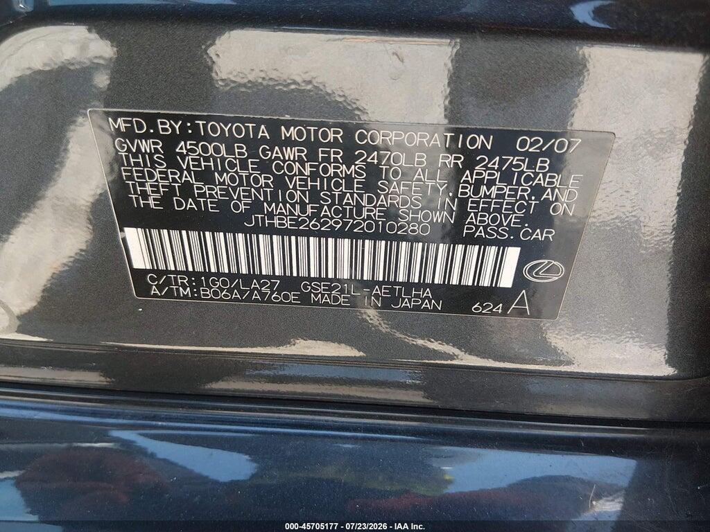 JTHBE262972010280 2007 LEXUS IS 350 photo no. 9