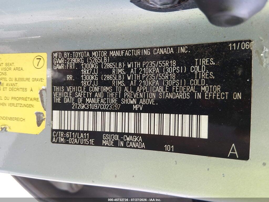 2T2GK31U97C023297 2007 LEXUS RX 350 photo no. 9