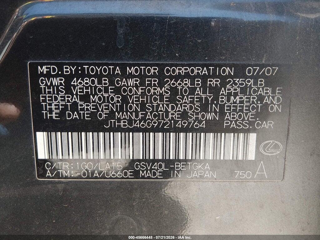 JTHBJ46G972149764 2007 LEXUS ES 350 photo no. 9