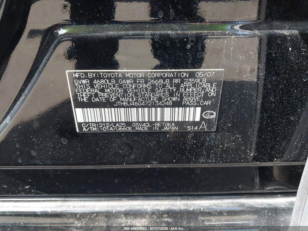 JTHBJ46G472134248 2007 LEXUS ES 350 photo no. 9