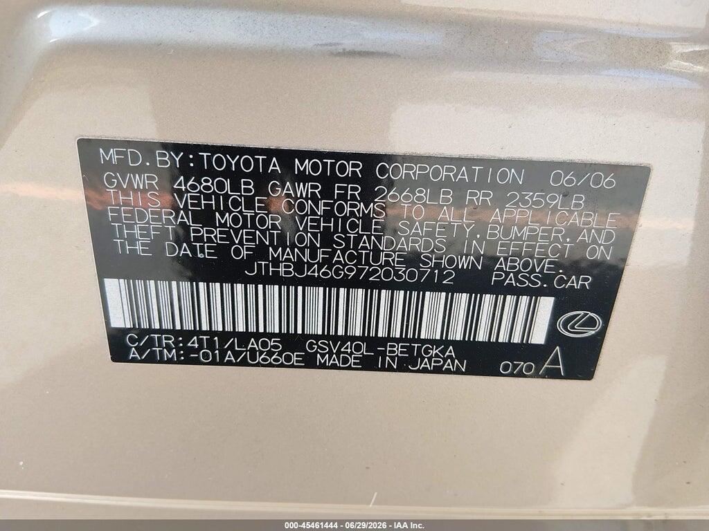 JTHBJ46G972030712 2007 LEXUS ES 350 photo no. 9