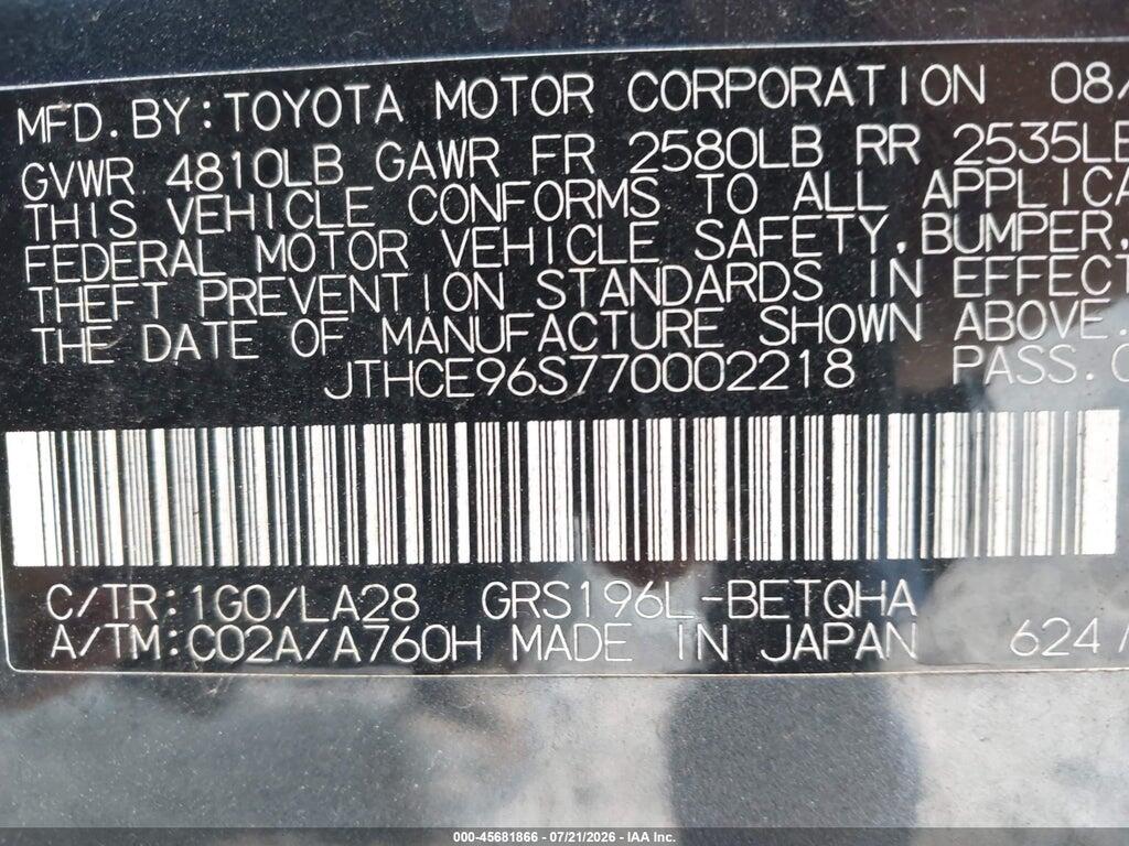 JTHCE96S770002218 2007 LEXUS GS 350 photo no. 9