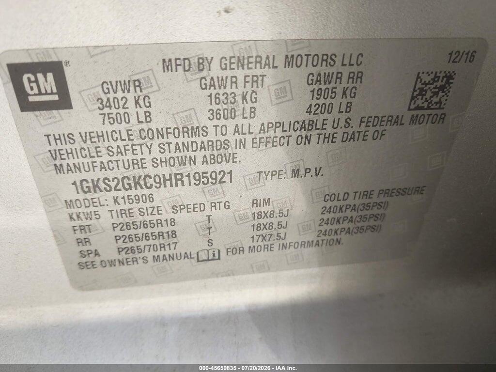 1GKS2GKC9HR195921 2017 GMC YUKON XL photo no. 9