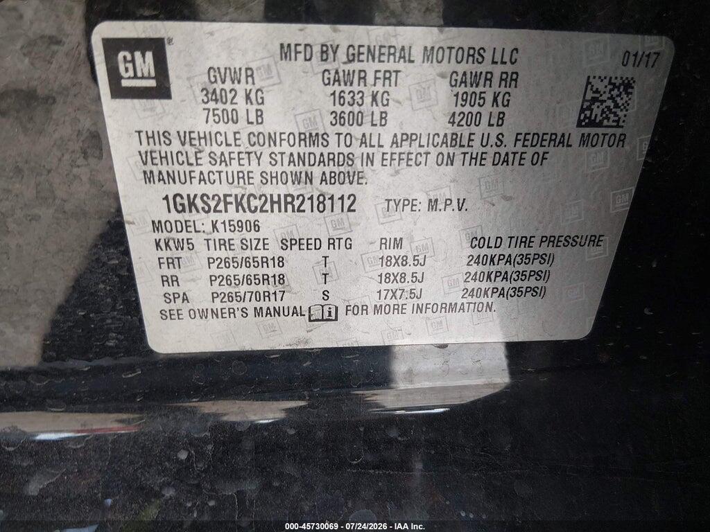1GKS2FKC2HR218112 2017 GMC YUKON XL photo no. 9