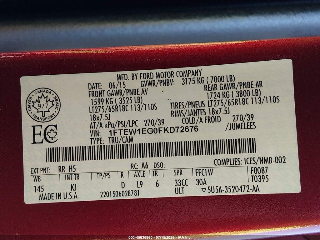 1FTEW1EG0FKD72676 2015 FORD F-150 photo no. 9