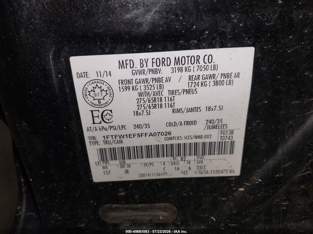 1FTFW1EF5FFA07026 2015 FORD F-150 photo no. 9
