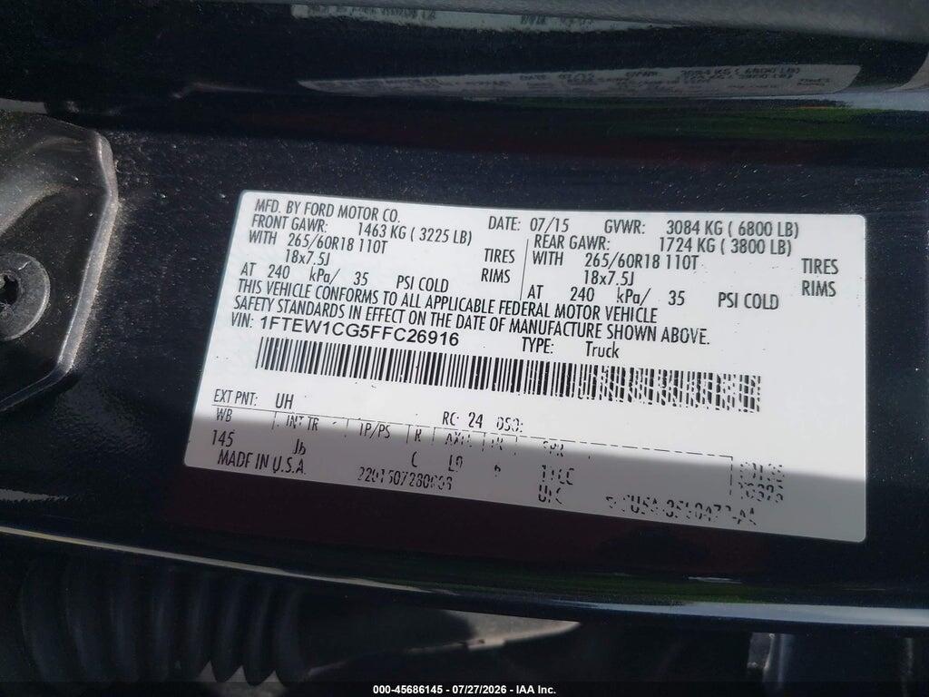 1FTEW1CG5FFC26916 2015 FORD F-150 photo no. 9
