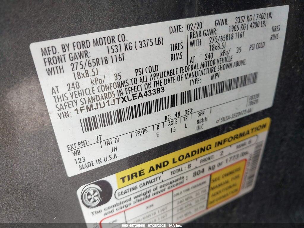 1FMJU1JTXLEA43383 2020 FORD EXPEDITION photo no. 9