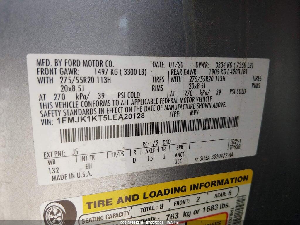 1FMJK1KT5LEA20128 2020 FORD EXPEDITION photo no. 9