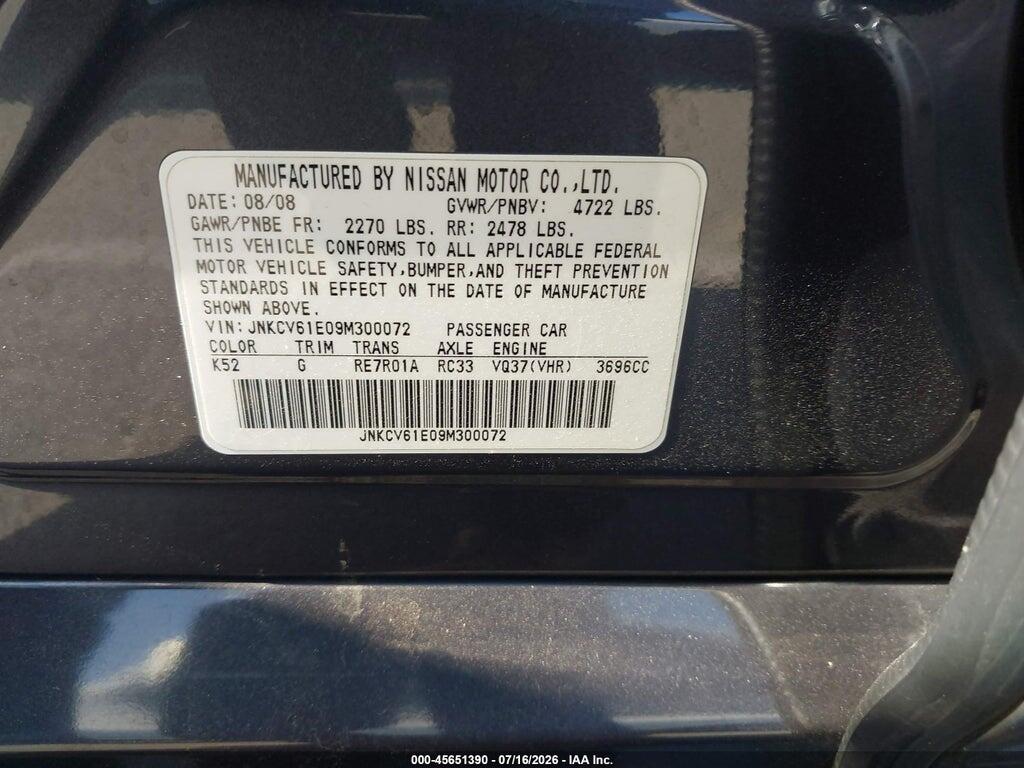 JNKCV61E09M300072 2009 INFINITI G37 photo no. 9