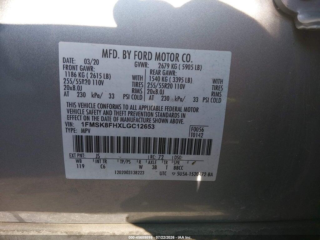 1FMSK8FHXLGC12653 2020 FORD EXPLORER photo no. 9