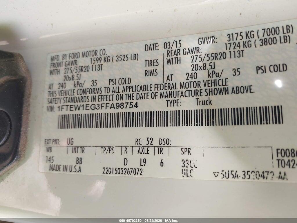 1FTEW1EG3FFA98754 2015 FORD F-150 photo no. 9