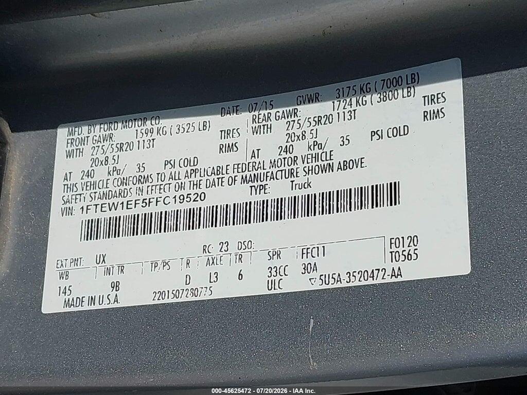 1FTEW1EF5FFC19520 2015 FORD F-150 photo no. 9