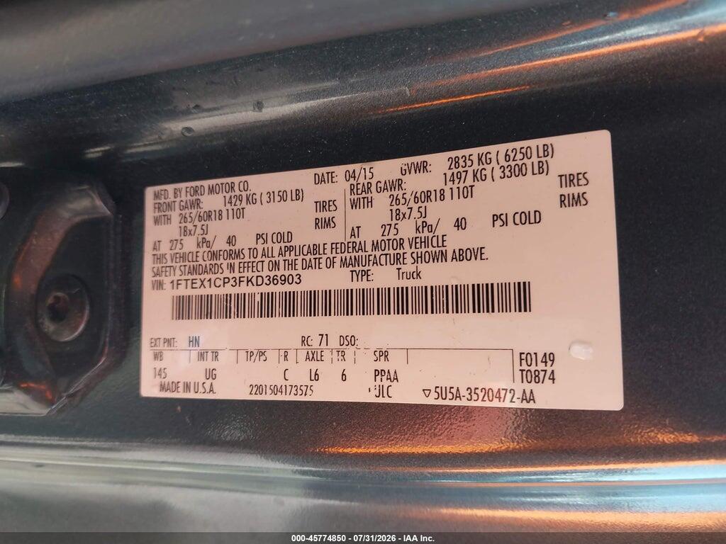 1FTEX1CP3FKD36903 2015 FORD F-150 photo no. 9