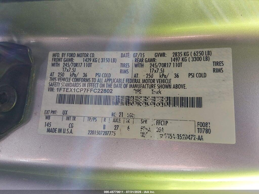 1FTEX1CP7FFC22802 2015 FORD F-150 photo no. 9