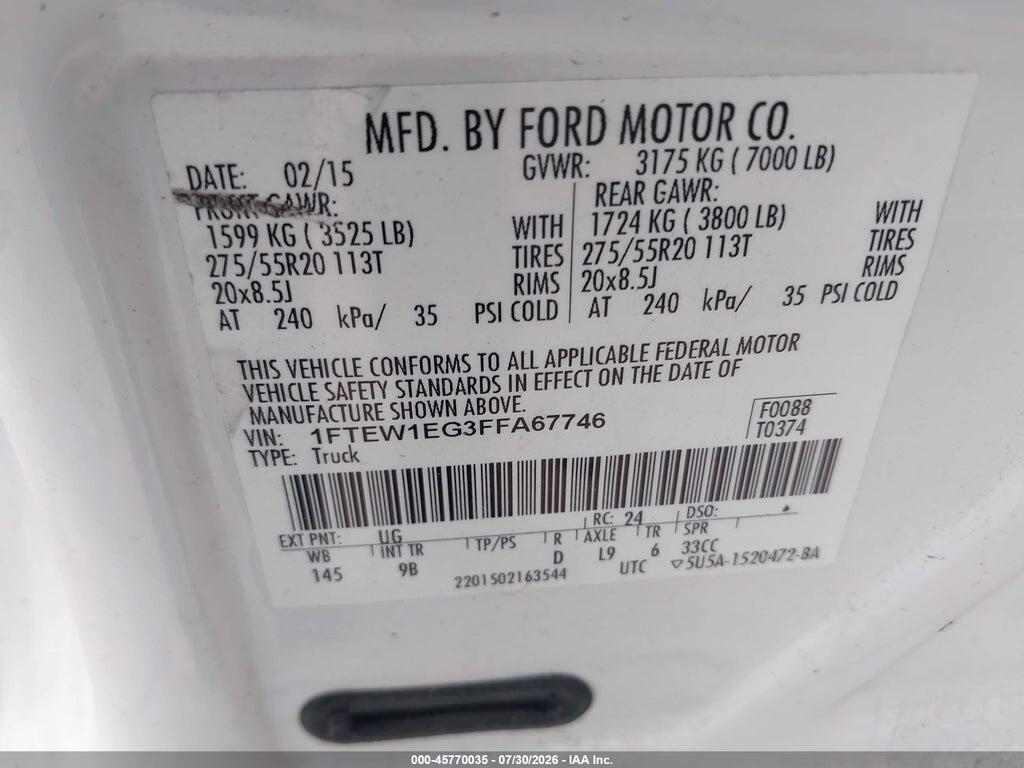 1FTEW1EG3FFA67746 2015 FORD F-150 photo no. 9