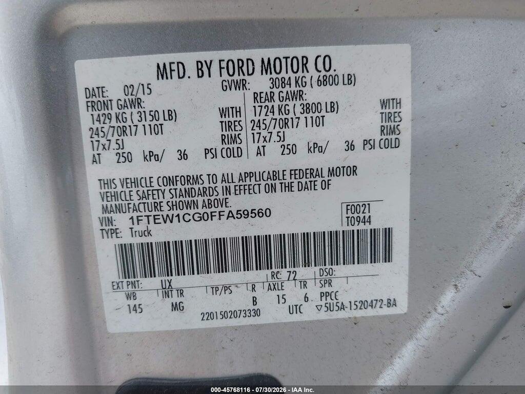 1FTEW1CG0FFA59560 2015 FORD F-150 photo no. 9