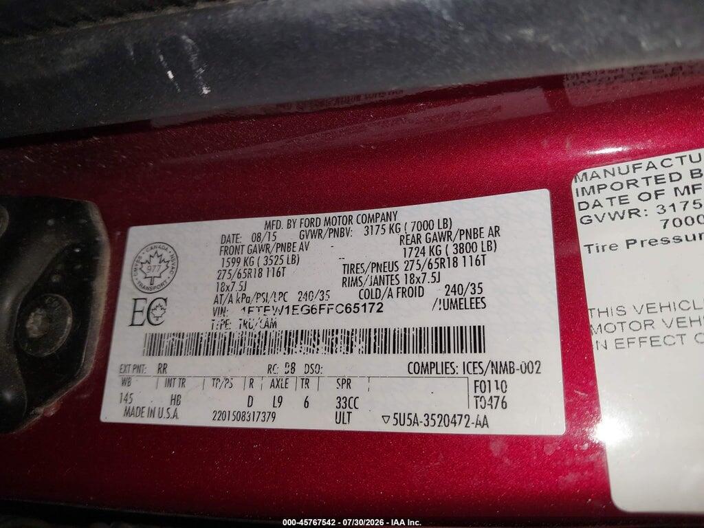 1FTEW1EG6FFC65172 2015 FORD F-150 photo no. 9