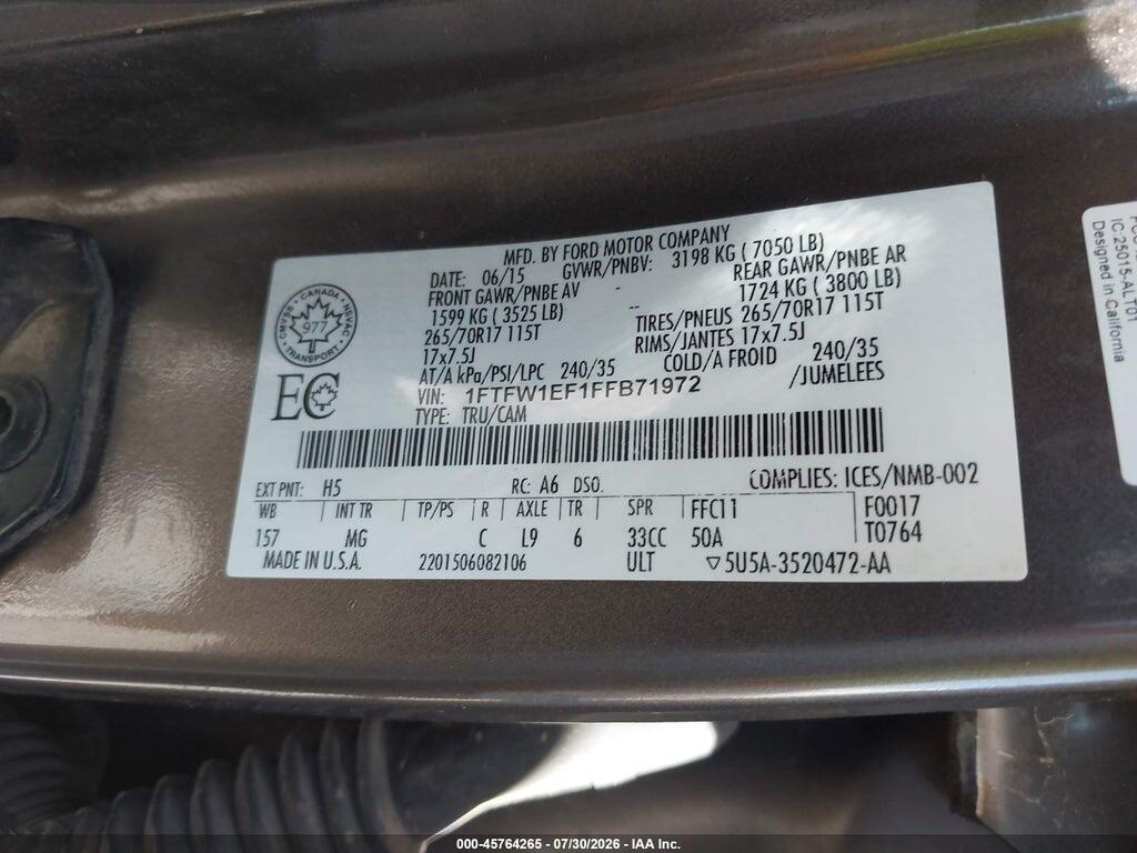 1FTFW1EF1FFB71972 2015 FORD F-150 photo no. 9