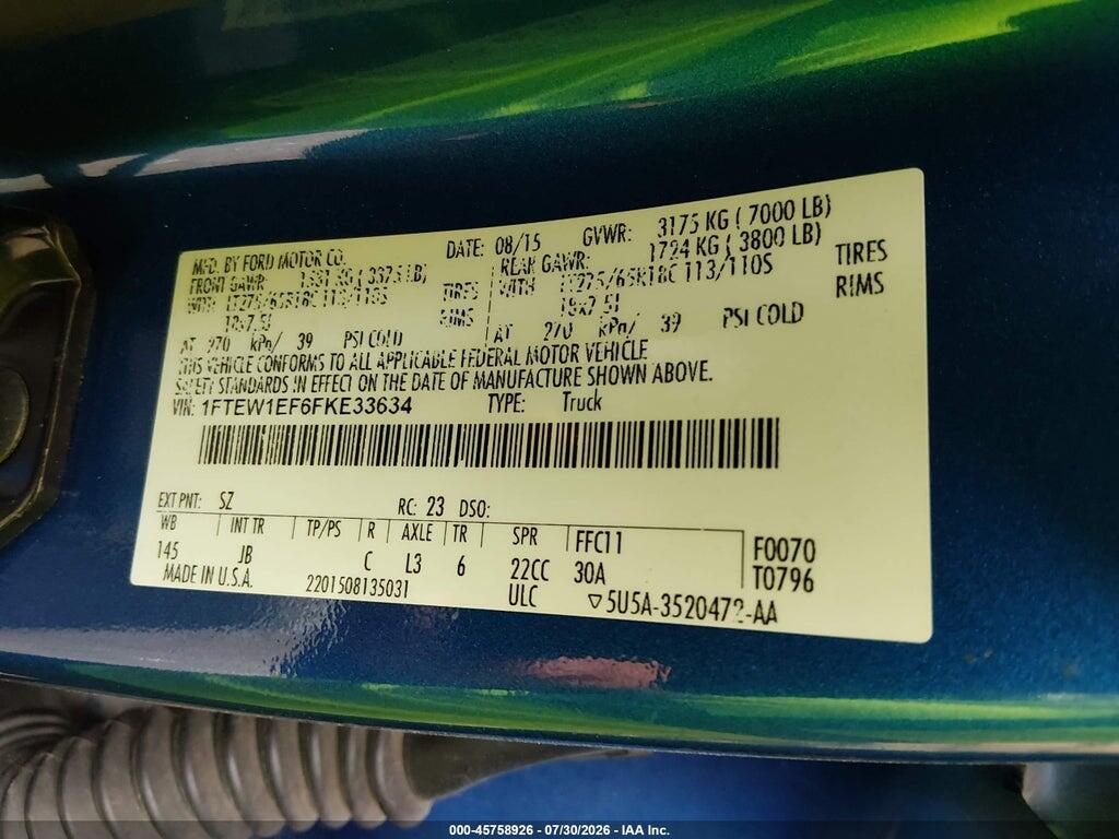 1FTEW1EF6FKE33634 2015 FORD F-150 photo no. 9